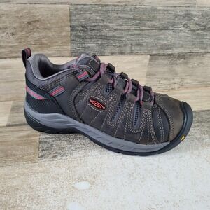 Keen Flint II Womens Work Shoes Sz 5.5 M Magnet Rose Leather Steel Toe Lace Up